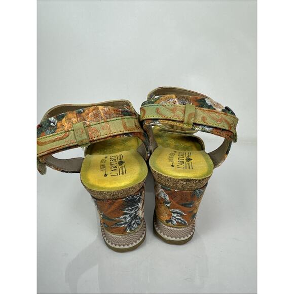 L’Artiste Spring Step 3D Floral Geo Wedge Size 40 Green Orange Yellow - Picture 11 of 16